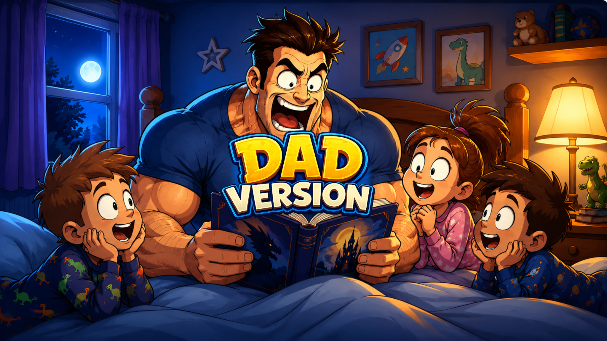 Dad Version illustrated bedtime-story artwork showing the Dad Version series identity.